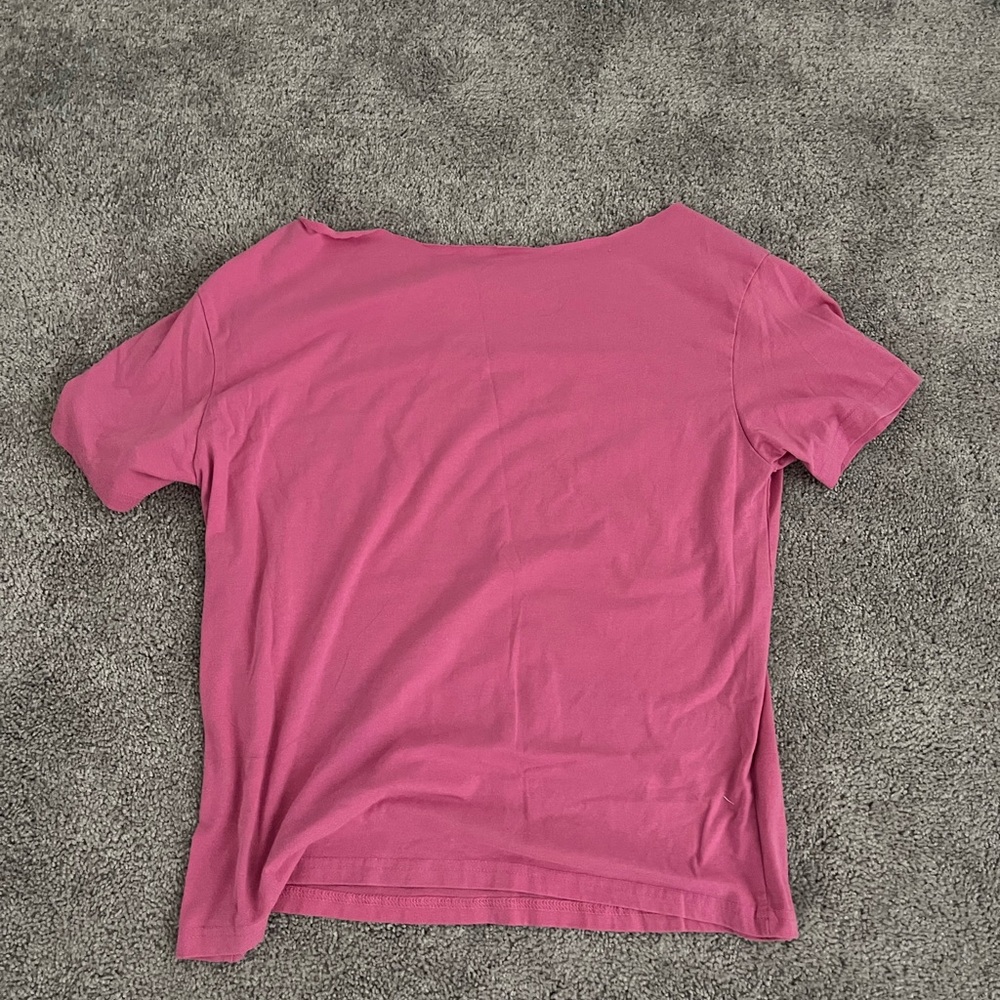 Pink graphic sunset beach oversized off the shoulder cut tee shirt - Picture 2 of 2